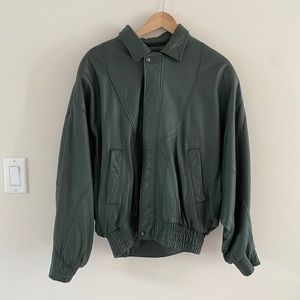 Green leather jacket with dolman sleeves